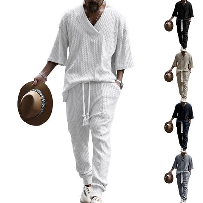 Herren Strickset Mit V-Ausschnitt und Taschen Sportlich Modern