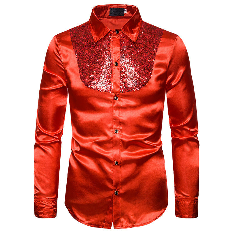 Herren Seidenhemd Glänzend mit Pailletten Elegant