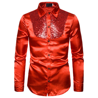 Herren Seidenhemd Glänzend mit Pailletten Elegant