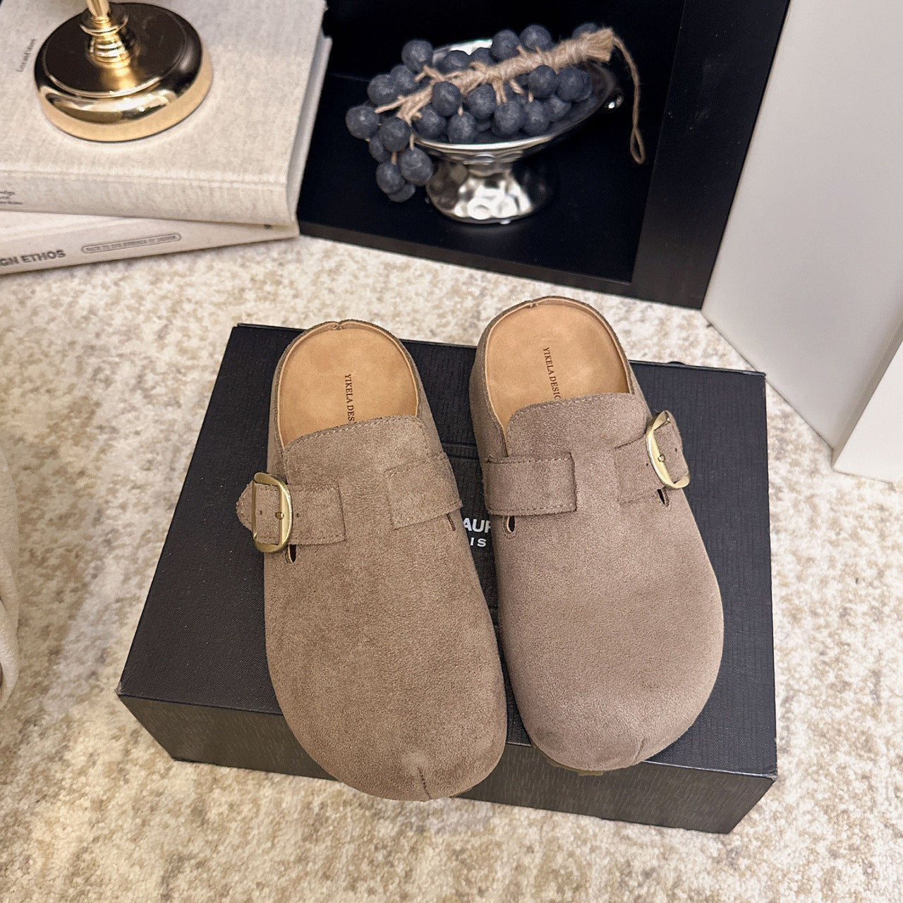 Damen Clogs Wildleder Elegant Schnalle Comfort Schuhe - BerlinGlamour
