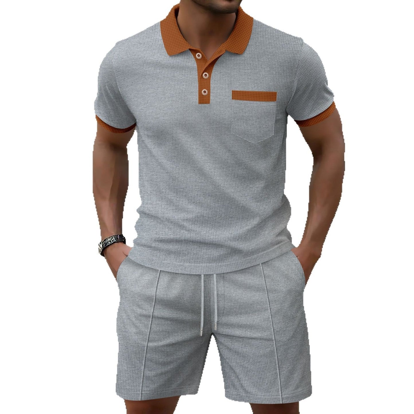 Herren Sportset Freizeit Outfit mit Kontrastkragen und Taschen