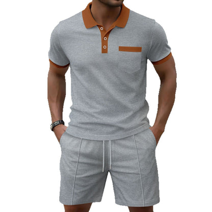 Herren Sportset Freizeit Outfit mit Kontrastkragen und Taschen