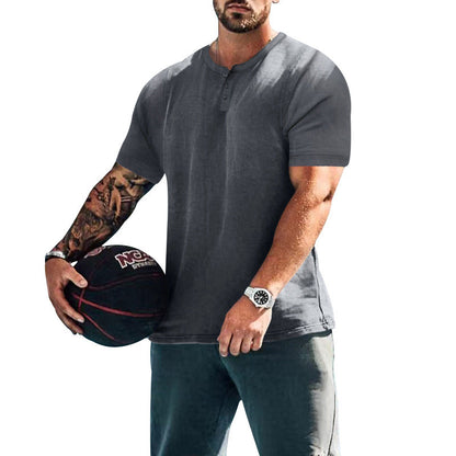 Herren Kurzarm-Shirt Baumwoll Mix Knopfdesign Casual