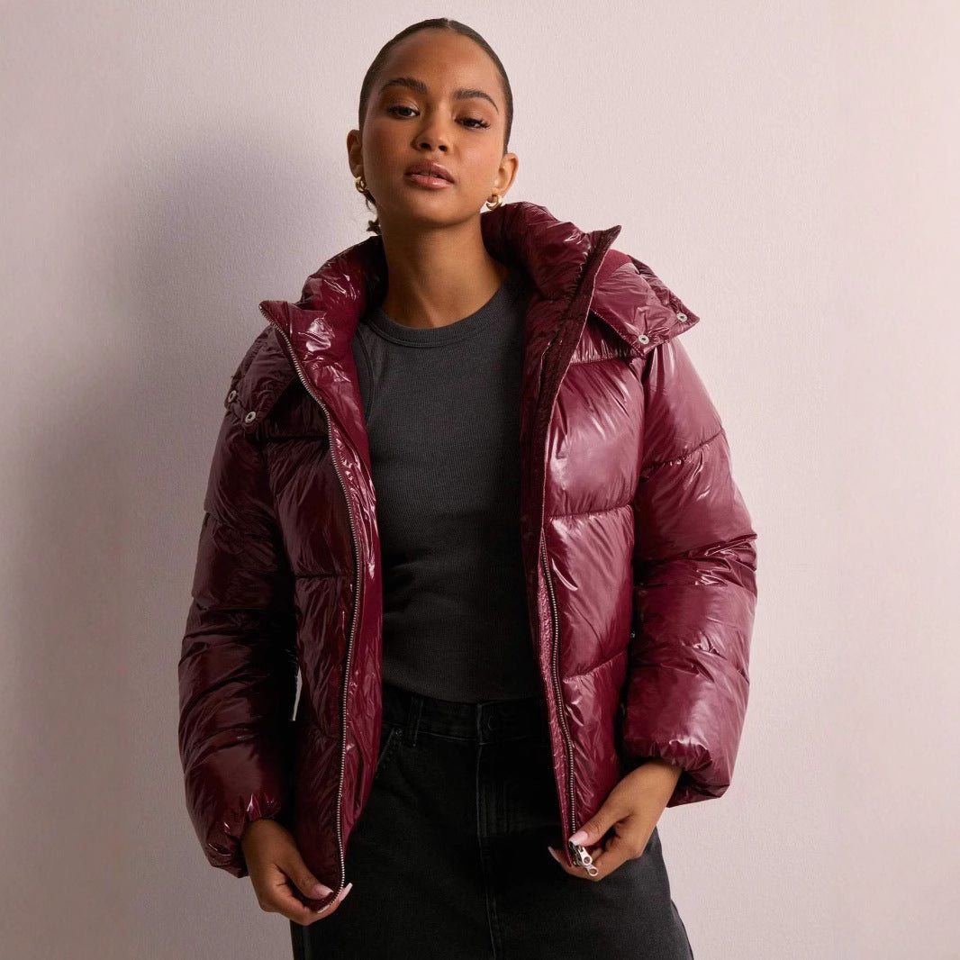 Damen Pufferjacke Schwarz - Warme Steppjacke mit Kapuze