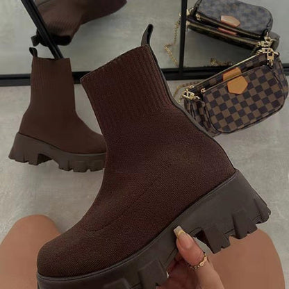 Damen Strumpfstiefel Elastisch Komfortabel Mit Weicher Sohle
