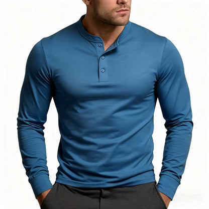 Herren Langarmshirt Klassisch Slim Fit Knopfleiste