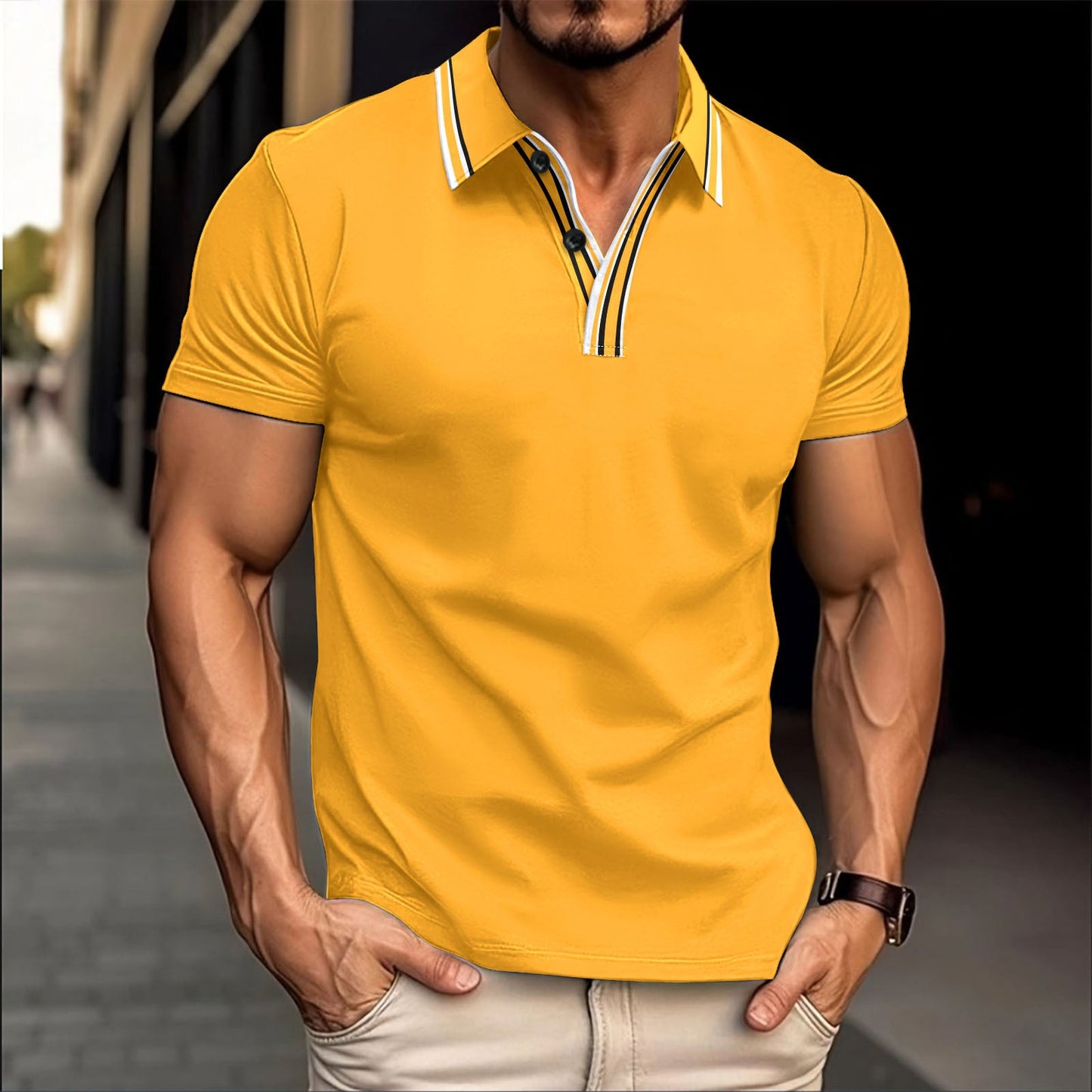 Herren Poloshirt Kurzarm Modern mit Knöpfen Elegantes Design