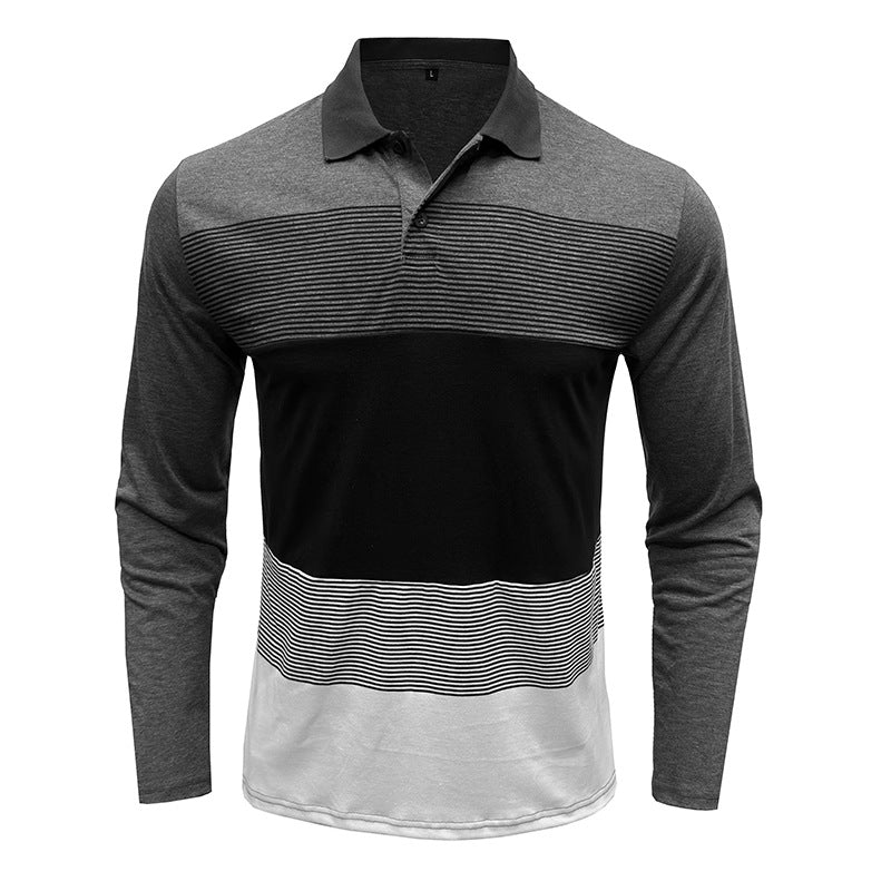 Herren Polo Langarm Streifenmuster Modern