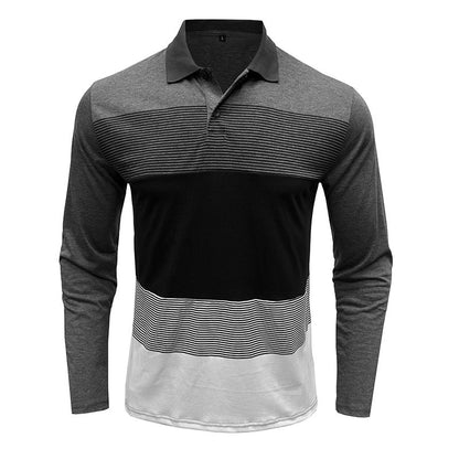 Herren Polo Langarm Streifenmuster Modern