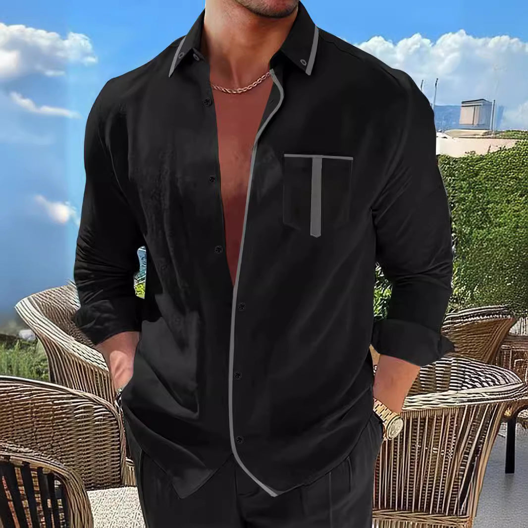 Herren Langarmhemd Modern Kontrast Details Slim Fit