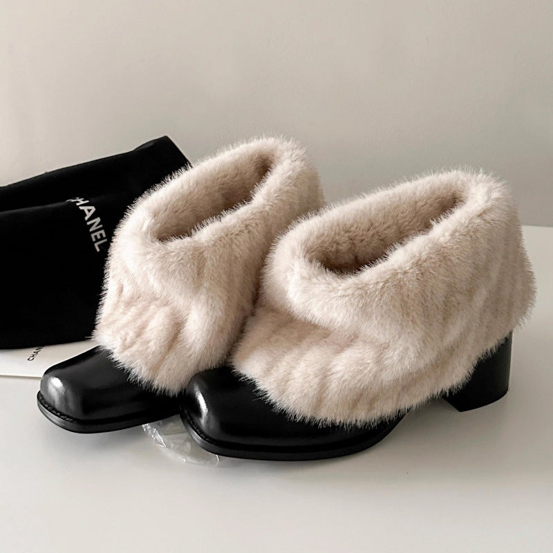 Damen Stiefeletten Luxus Kunstfell Bequem Blockabsatz - BerlinGlamour