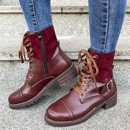 Damen Stiefel Schnürstiefel Wildleder Blockabsatz Moderne Heidi Mode
