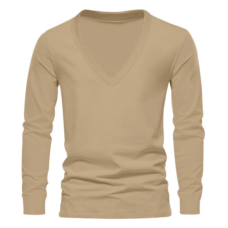 Herren T-Shirt Langarm V-Ausschnitt Bequem Baumwolle