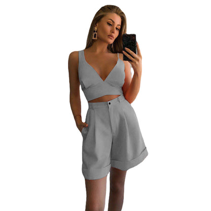 Damen Sport Set Crop Top Shorts Fitness