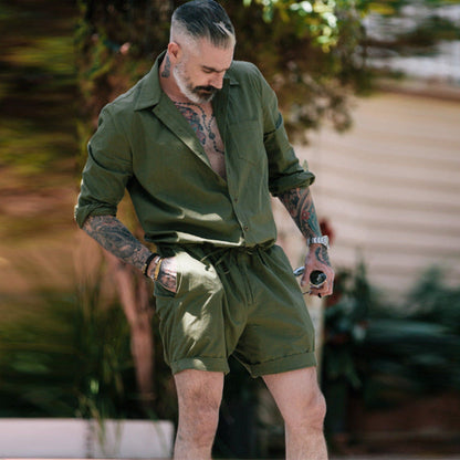 Herren Freizeit Set Kurzarmhemd Shorts Leicht Sommer - BerlinGlamour