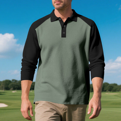 Herren Poloshirt Langarm atmungsaktiv Kontrastärmel Trend