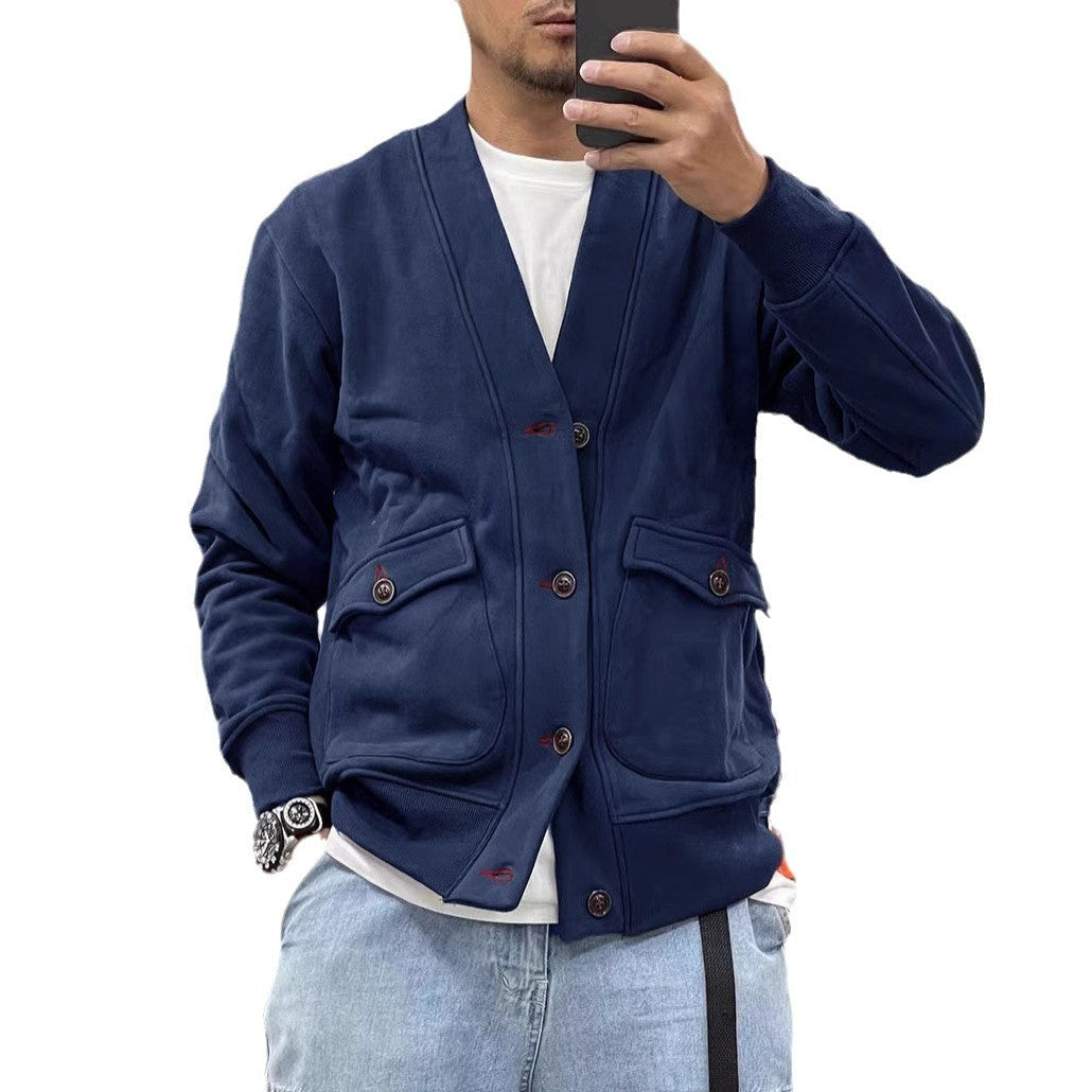 Herren Fleece-Cardigan Warm mit Knöpfen und Taschen