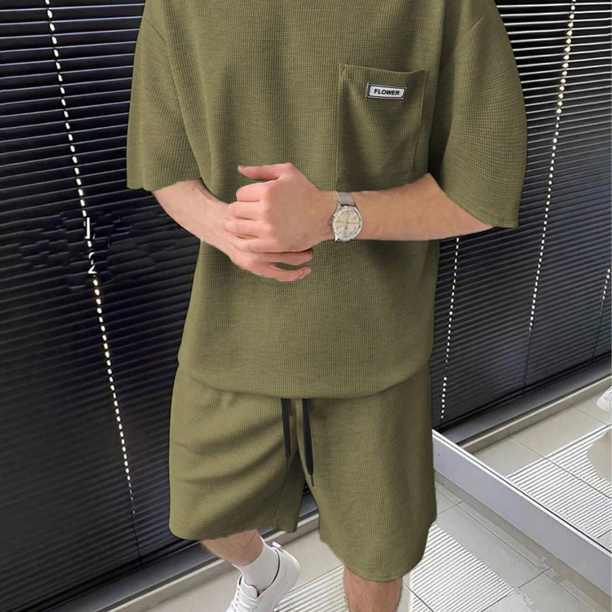 Herren Kurzarm T-Shirt und Shorts Set Sportlich Freizeit