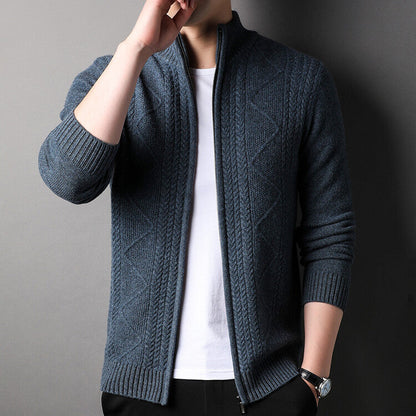 Herren Strickjacke Modern Kabelstrick Design Schwarz