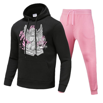 Herren Sportset Hoodie Jogginghose mit Engel Motiv Modern
