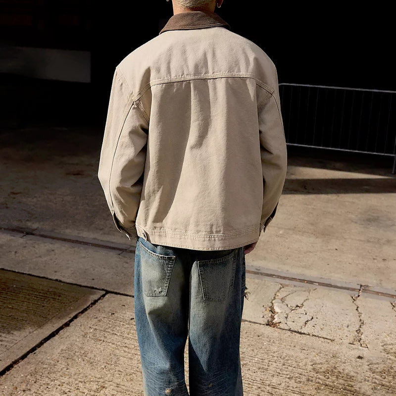 Herren Lederjacke Lässig mit Cordkragen und Taschen