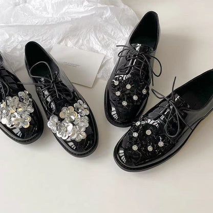 Damen Schnürschuhe Elegant Floral Lack Schuhe