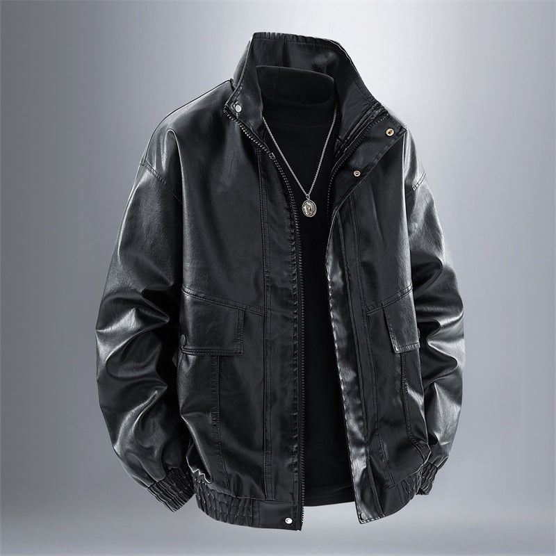 Herren Lederjacke Elegante Ledermantel Modern Schwarz