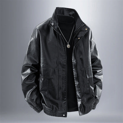 Herren Lederjacke Elegante Ledermantel Modern Schwarz