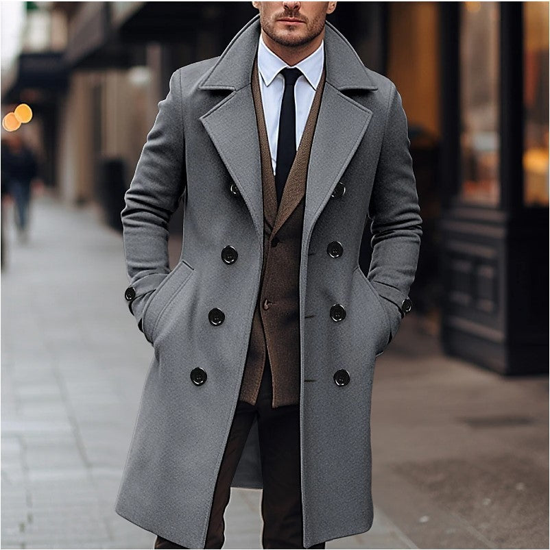Herren Langmantel Elegant mit Doppelknopf Schwarz Qualität