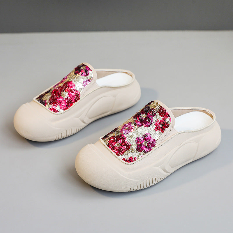Damen Clogs Schimmer Pailletten Modisch Heidi Stil