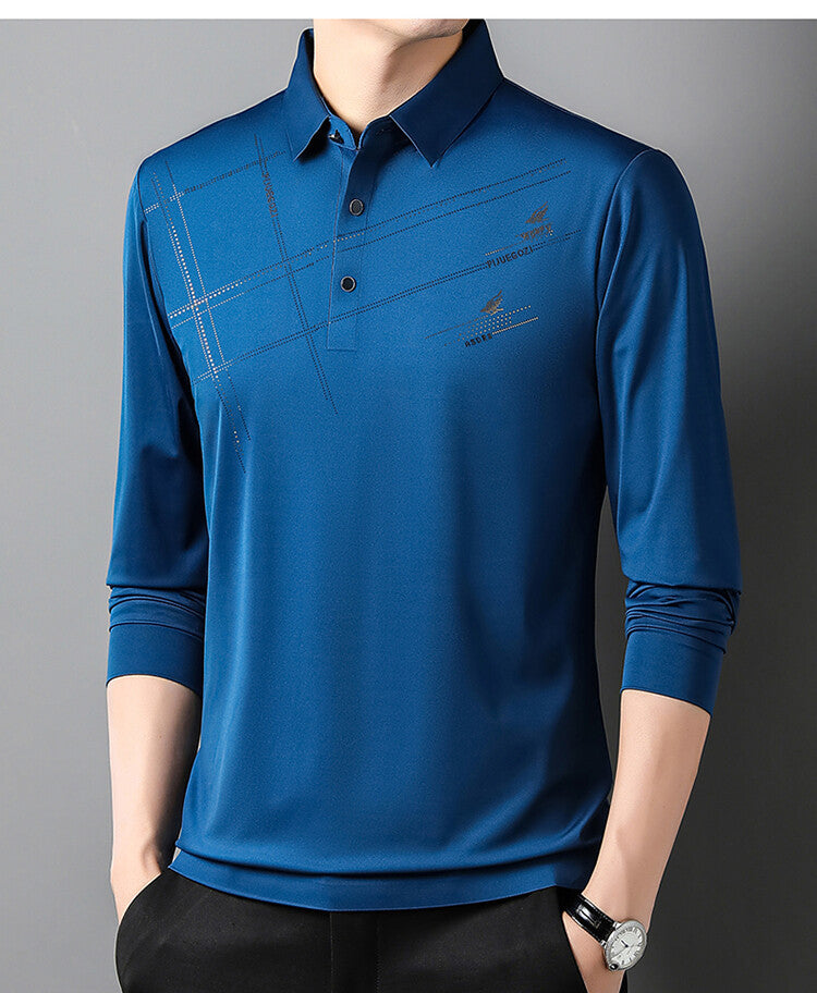 Herren Poloshirt Langarm Sportlich Modern mit V-Ausschnitt