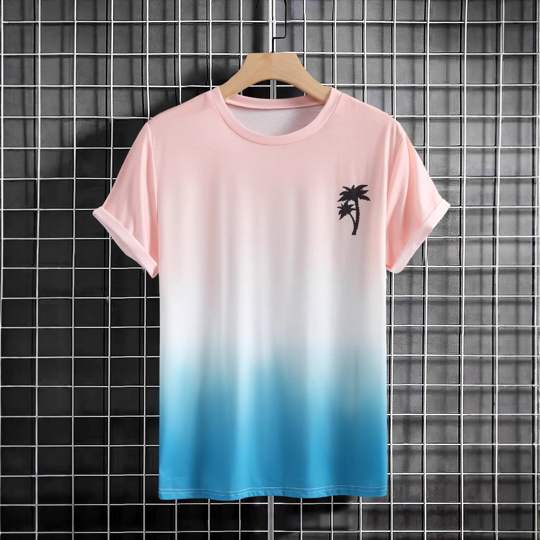 Herren T-Shirt Palmen Stickerei Farbverlauf Modern