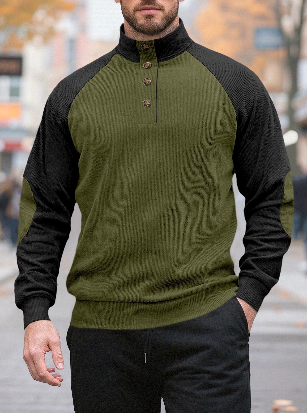 Herren Strickpullover Modern Stehkragen Knopfleiste