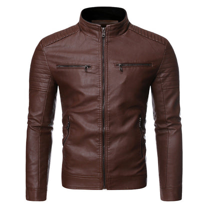 Lederjacke Herren Bikerstil mit Reißverschluss und Taschen Schwarz - BerlinGlamour