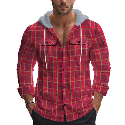 Herren Flanellhemd Kapuze Modern Karomuster Grau