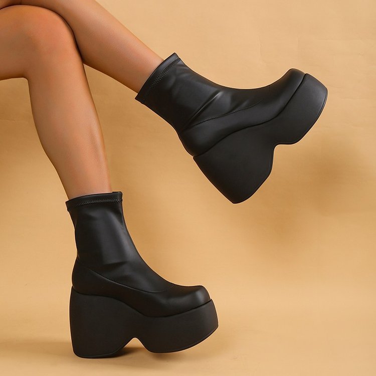Damen Stiefel Ankle Boots Hoch Plateau Elastisch