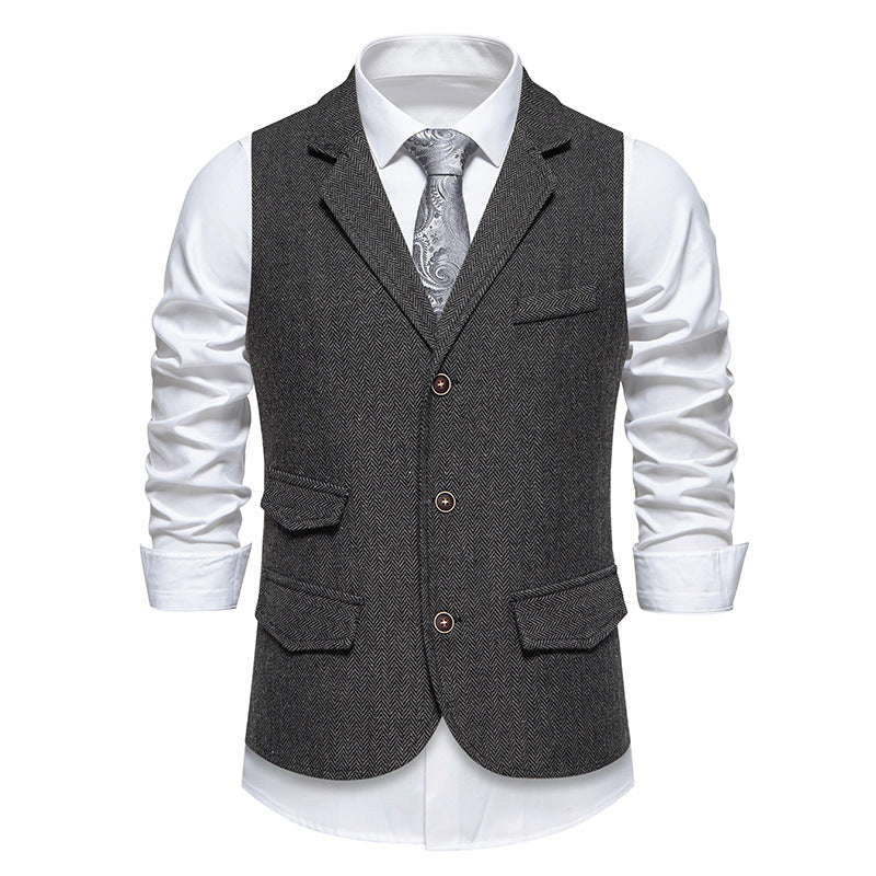 Herren Anzugweste Herringbone Klassisch Elegante Mit Taschen