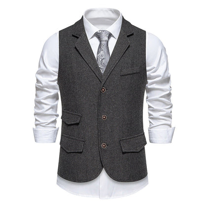 Herren Anzugweste Herringbone Klassisch Elegante Mit Taschen