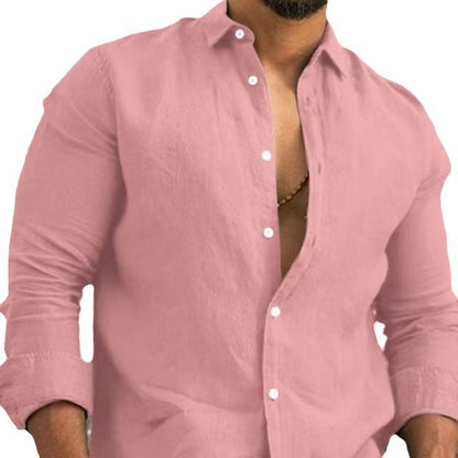 Elegantes Leinenhemd Herren Moderner Kragen Weiß