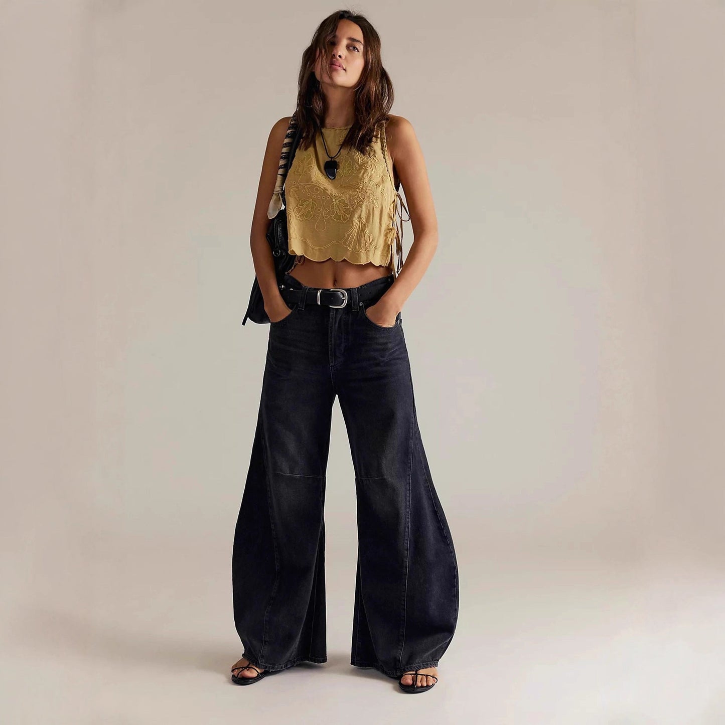 Damen Jeans Weite Bein Overdye Blau