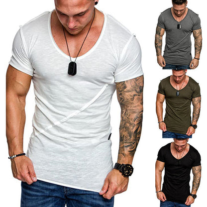 Herren T-Shirt V-Ausschnitt Hochwertig Strukturiert