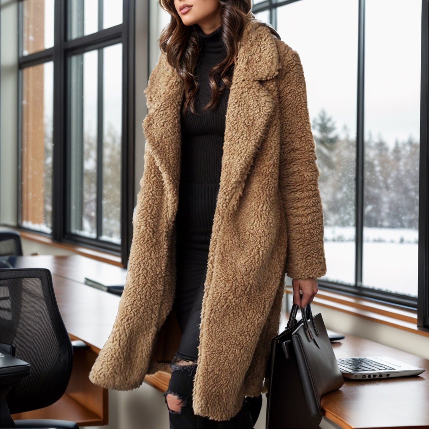 Damen Teddy-Mantel Übergroß Weich Gefüttert Winter