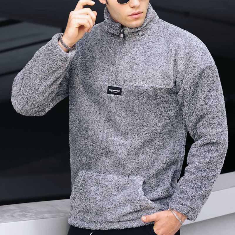 Herren Fleecepullover Kuschelig Warm mit Reißverschluss und Taschen