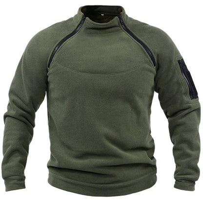 Herren Fleece Pullover Reißverschluss Taschen Warm