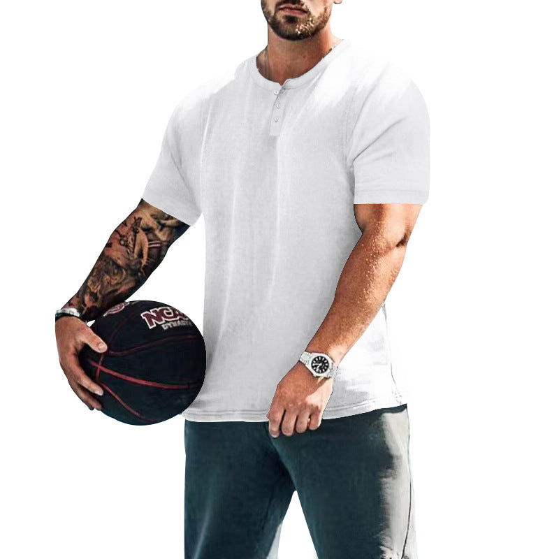 Herren Kurzarm-Shirt Baumwoll Mix Knopfdesign Casual