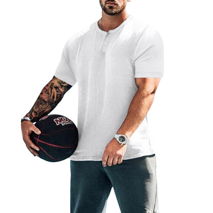 Herren Kurzarm-Shirt Baumwoll Mix Knopfdesign Casual