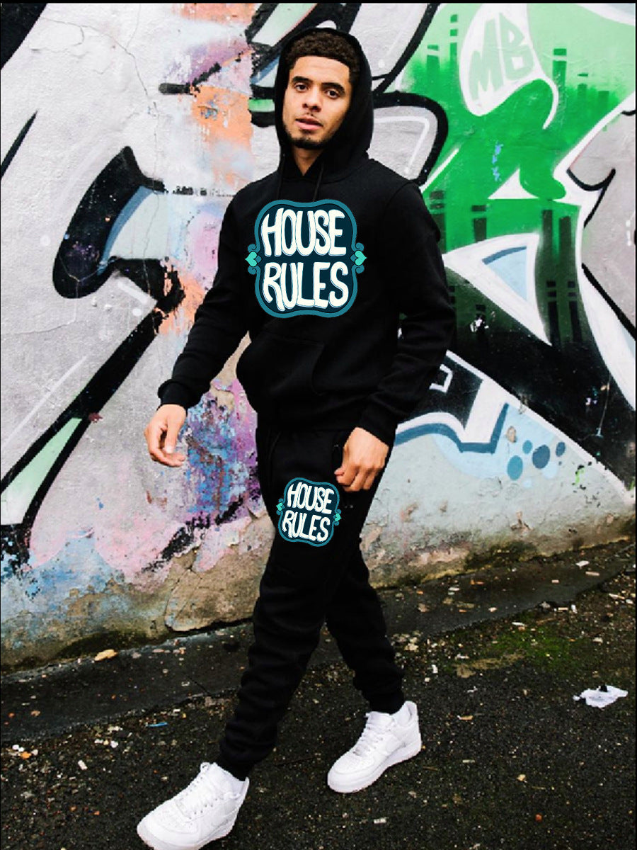 Herren Sportset Hoodie Jogginghose mit Graffiti Print Trendy