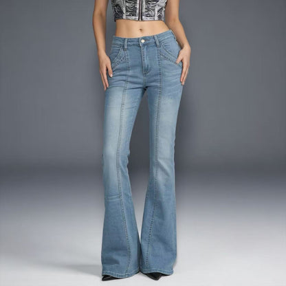 Damen Jeans Bootcut Hochbund Elegant Slim