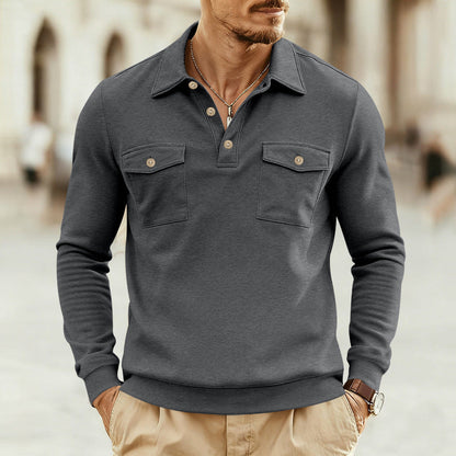 Herren Polohemd Langarm mit Brusttaschen Sportlich Elegant