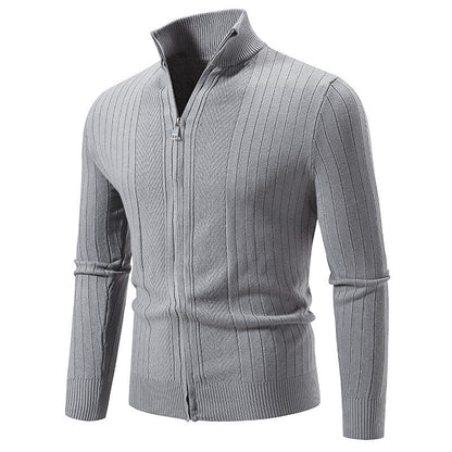 Herren Strickpullover Modern Rippenmuster Großes V mit Reißverschluss